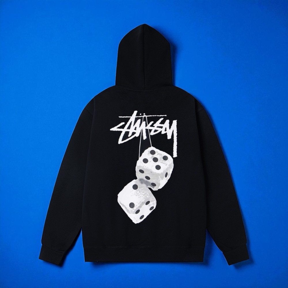 Stussy Black Hoodie with White Dice Graphic